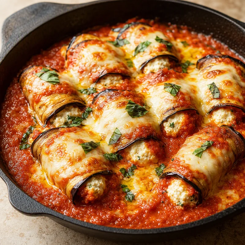 Baked Eggplant Involtini with Ricotta and Basil