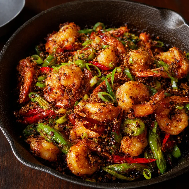 Sichuan Salt and Pepper Shrimp with Blistered Chiles