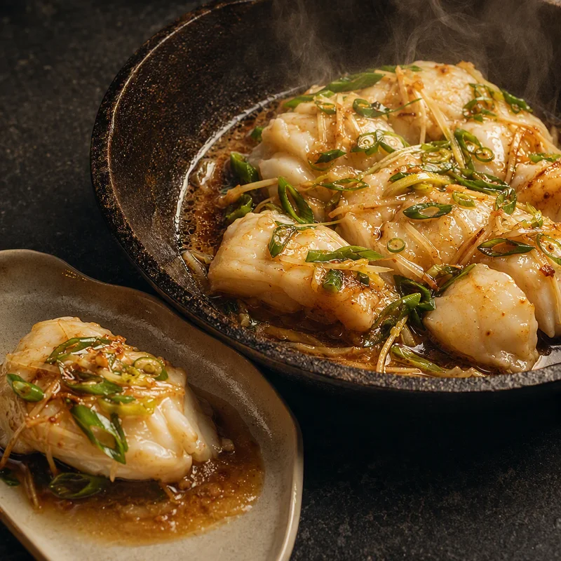 Ginger-Scallion Steamed Cod with Sizzling Oil