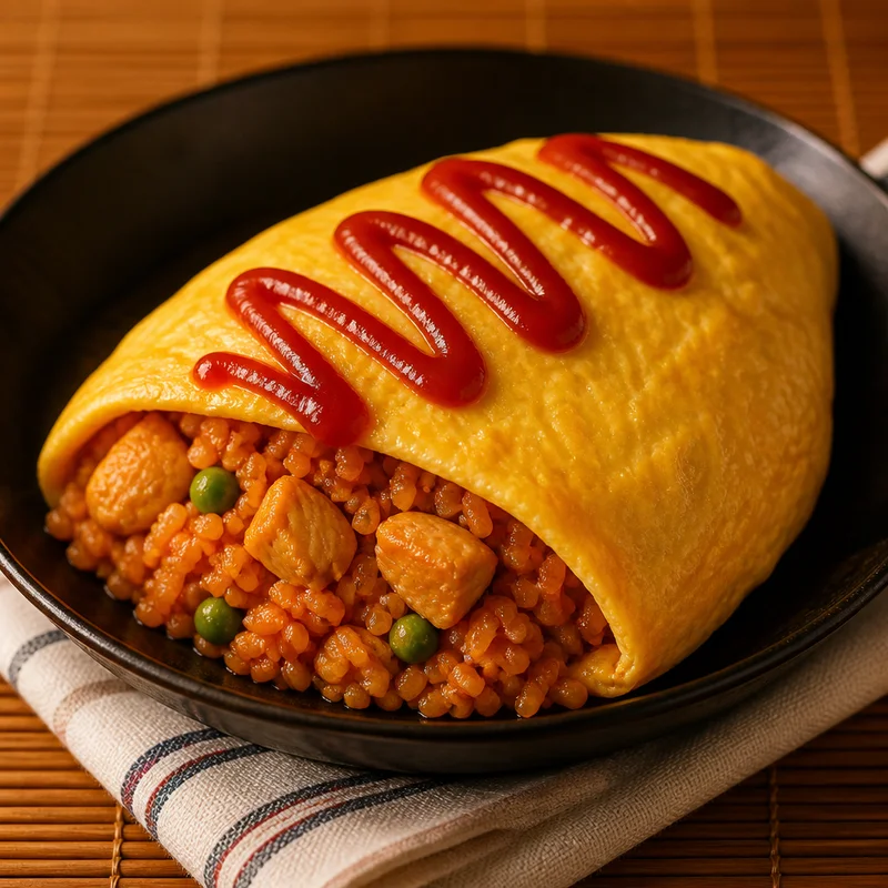 Chicken Ketchup Rice Omelette (Omurice)