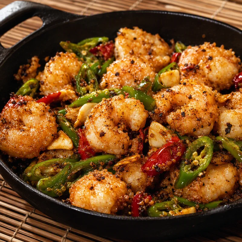 Salt-and-Pepper Shrimp with Sizzling Chiles and Garlic