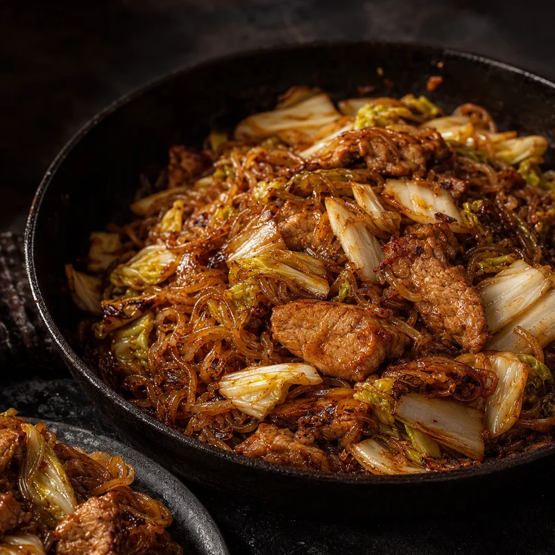 Wok-Charred Shirataki Chow Mein with Pork and Napa Cabbage