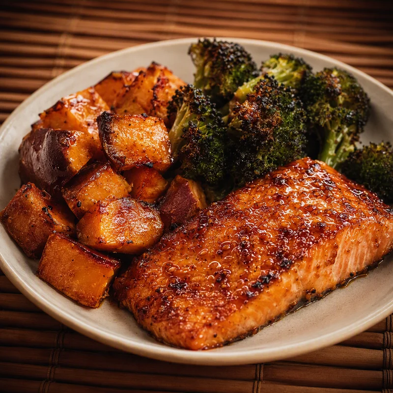 Sheet-Pan Miso-Honey Salmon with Sweet Potato and Broccoli