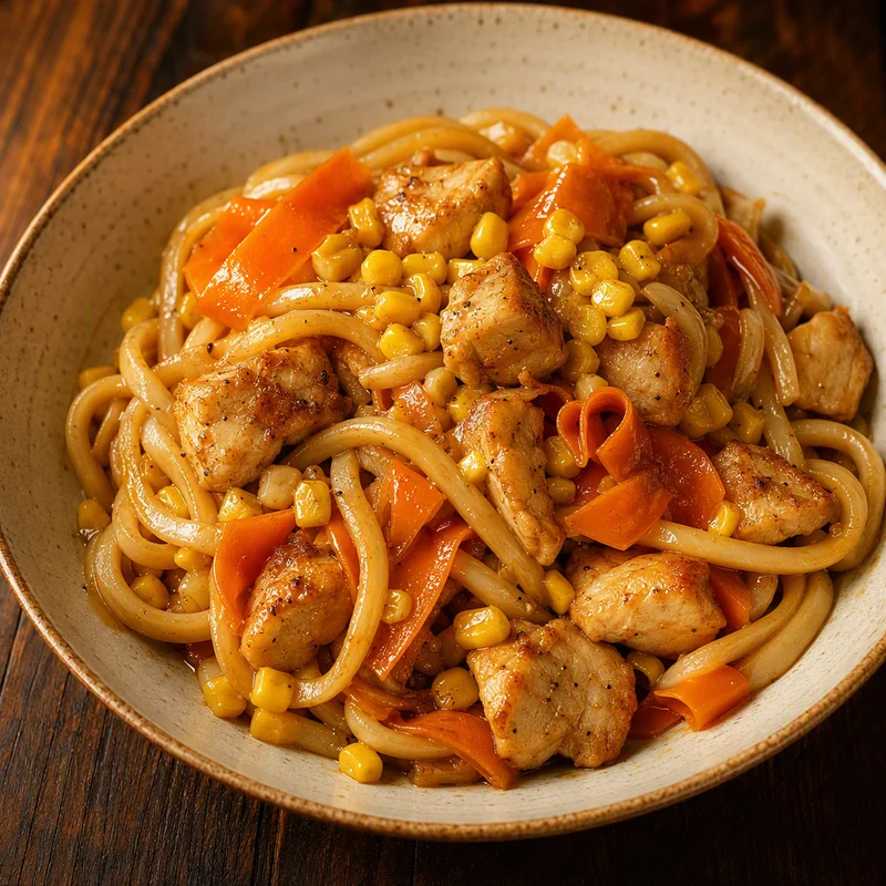 Buttery Corn and Chicken Udon Noodles