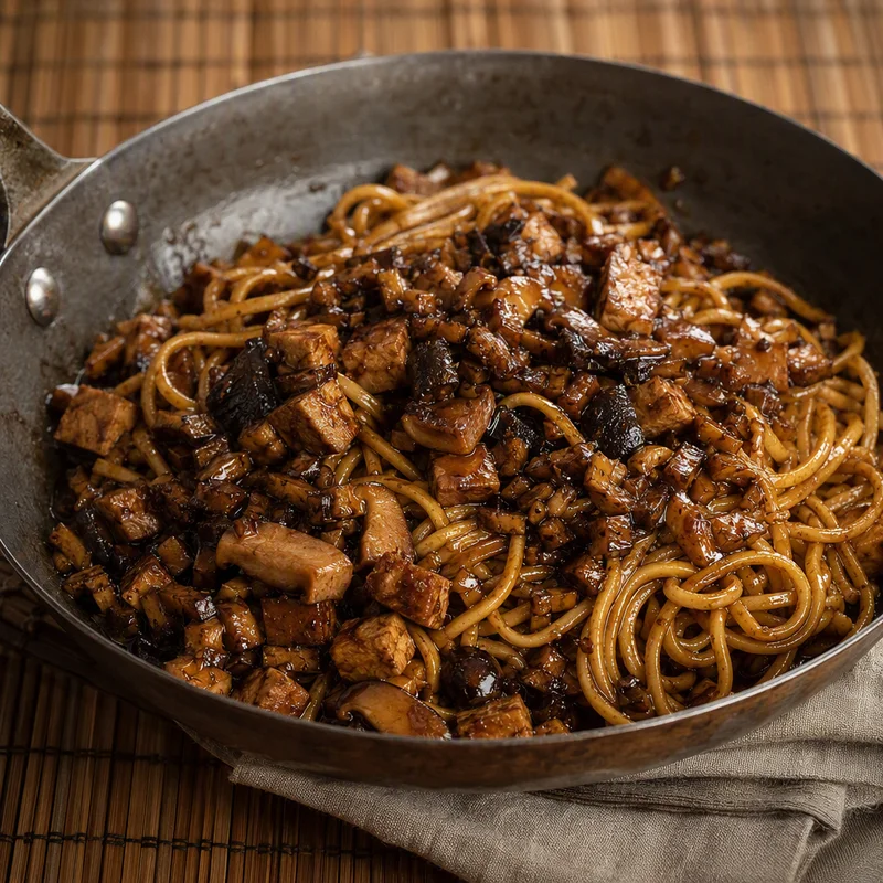 Beijing Fried Sauce Noodles with Mushrooms and Tofu