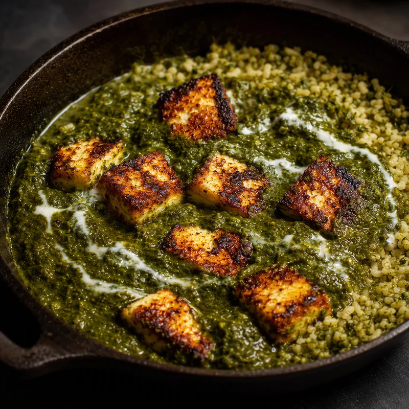 Charred Paneer in Silky Spinach Curry