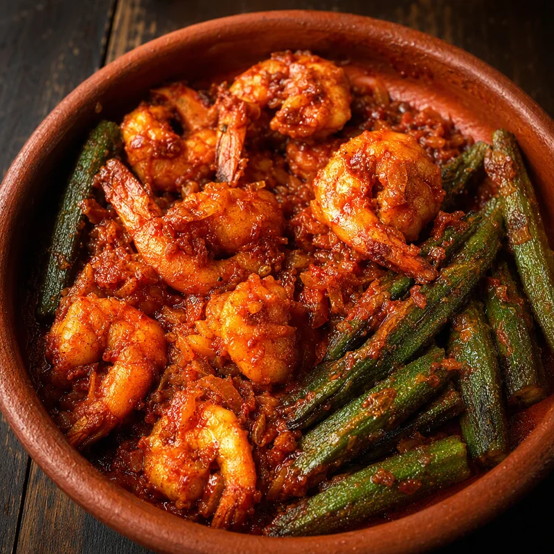 Goan Chile-Vinegar Shrimp with Blistered Curry Leaf Okra