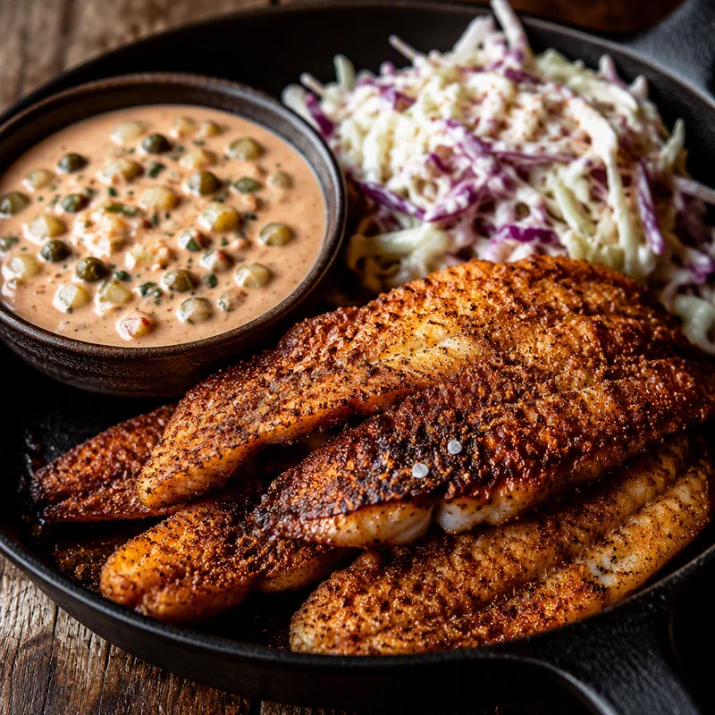 Crispy Skillet Catfish with Cajun Remoulade