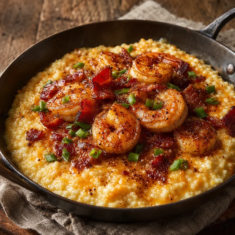Skillet Shrimp with Cheddar Cauliflower Grits