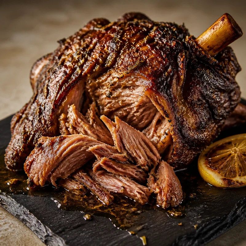 Cherry-Smoked Greek Lamb Shoulder with Lemon and Oregano