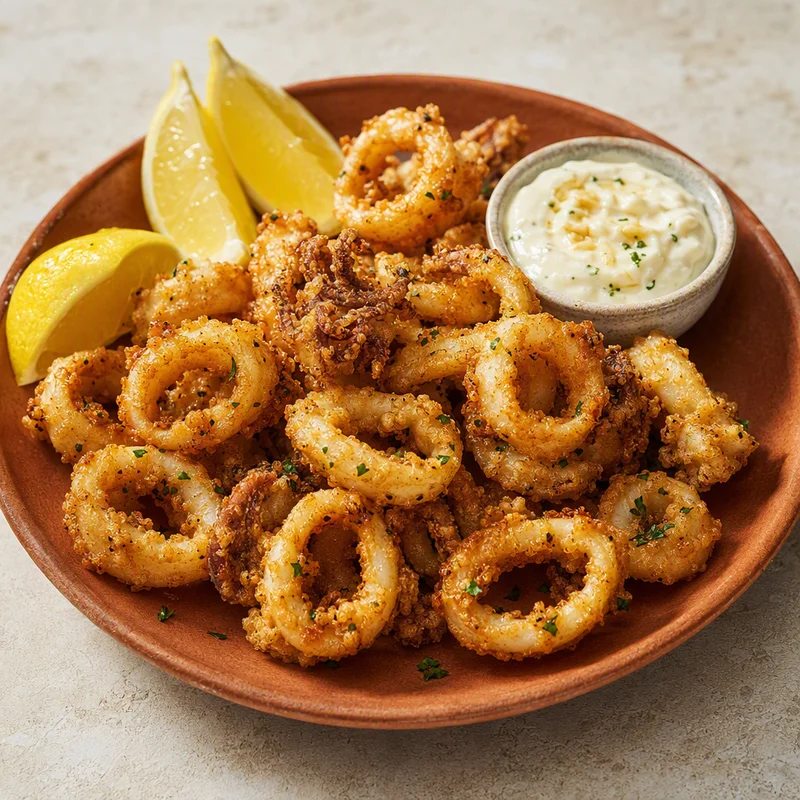Crispy Fried Calamari with Lemon-Garlic Mayo