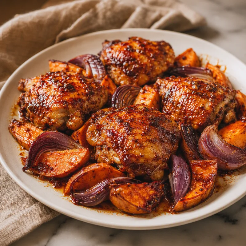 Sheet-Pan Honey-Harissa Chicken with Sweet Potatoes