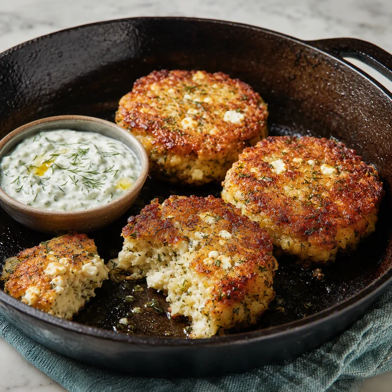 Crispy Chicken and Mash Cakes with Lemon-Dill Yogurt