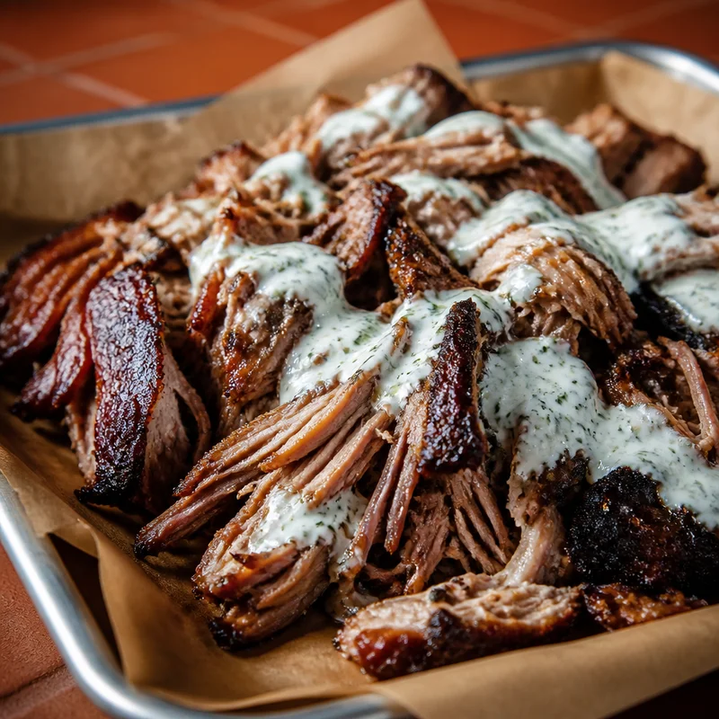 Cherry-Smoked Greek Pulled Lamb with Lemon-Dill Yogurt