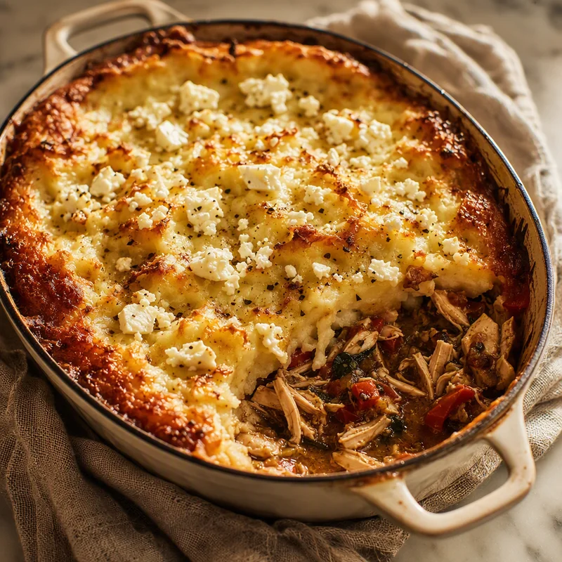 Leftover Roast Chicken Cottage Pie with Feta Mash