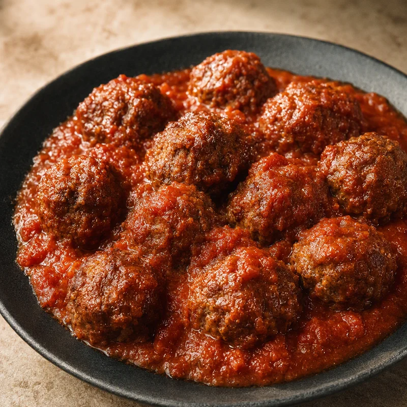 Greek Cumin Beef Meatballs in Cinnamon Tomato Sauce