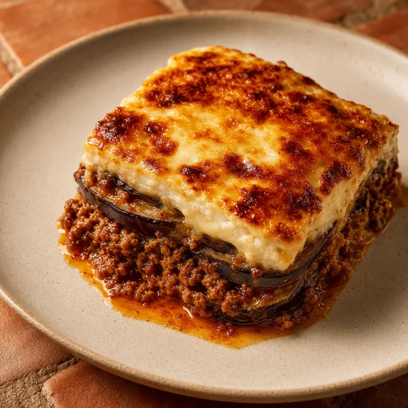 Lamb and Eggplant Moussaka with Silky Cheese Béchamel