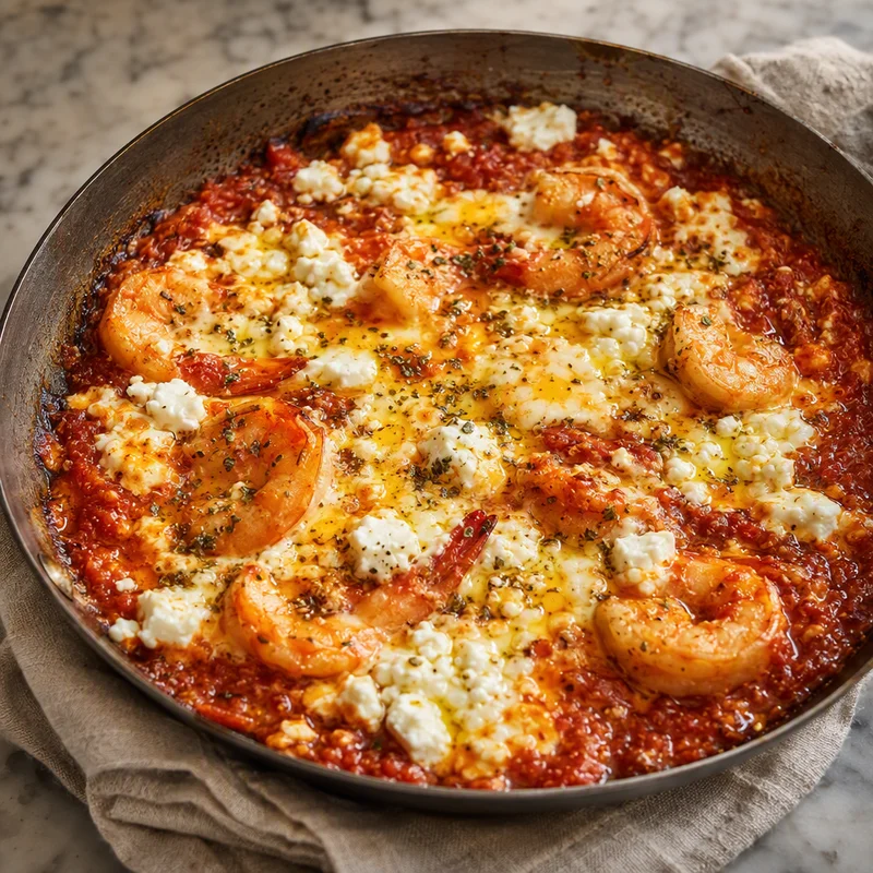 Skillet Shrimp Saganaki with Melty Feta