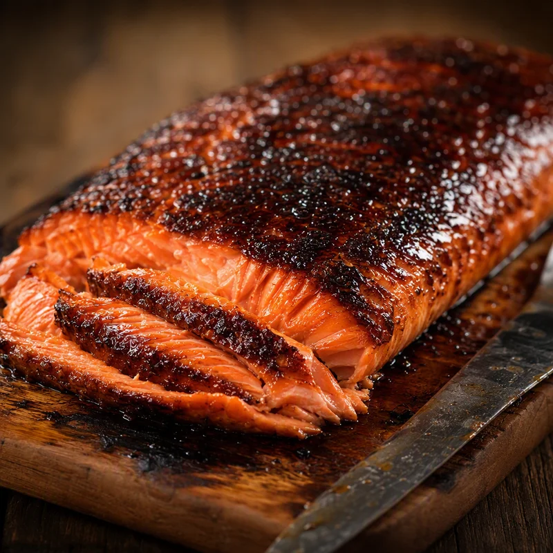 Cedar Plank Smoked Salmon with Wasabi Brown Sugar Glaze