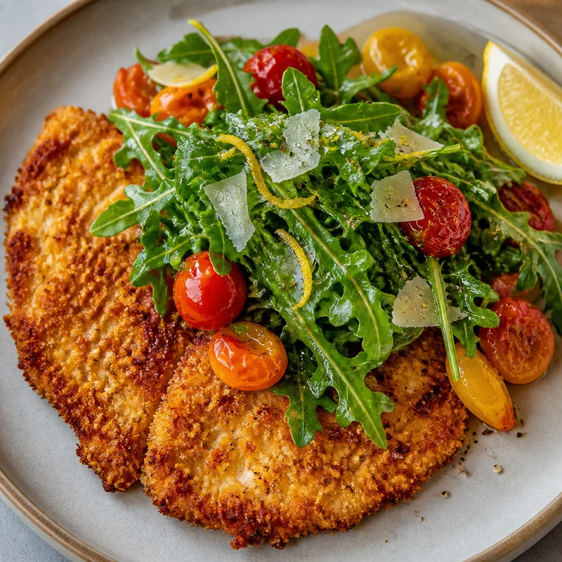 Almond-Parmesan Chicken Milanese with Lemon Arugula