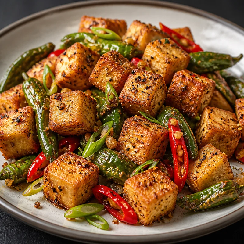 Salt and Pepper Crispy Tofu with Blistered Chiles