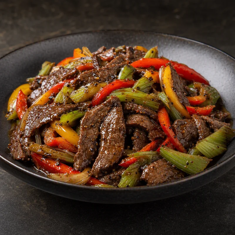 Wok-Charred Black Pepper Beef with Peppers and Celery