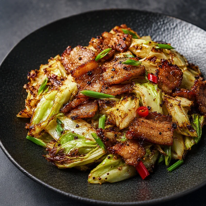 Wok-Charred Cabbage with Crispy Salt-and-Pepper Pork Belly