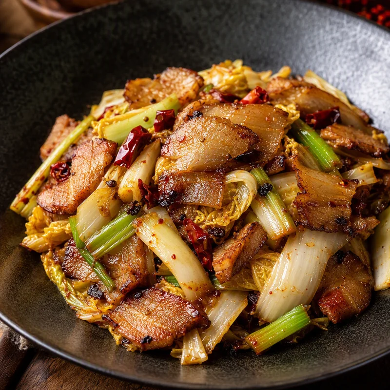 Crispy Twice-Cooked Pork with Napa Cabbage and Leeks