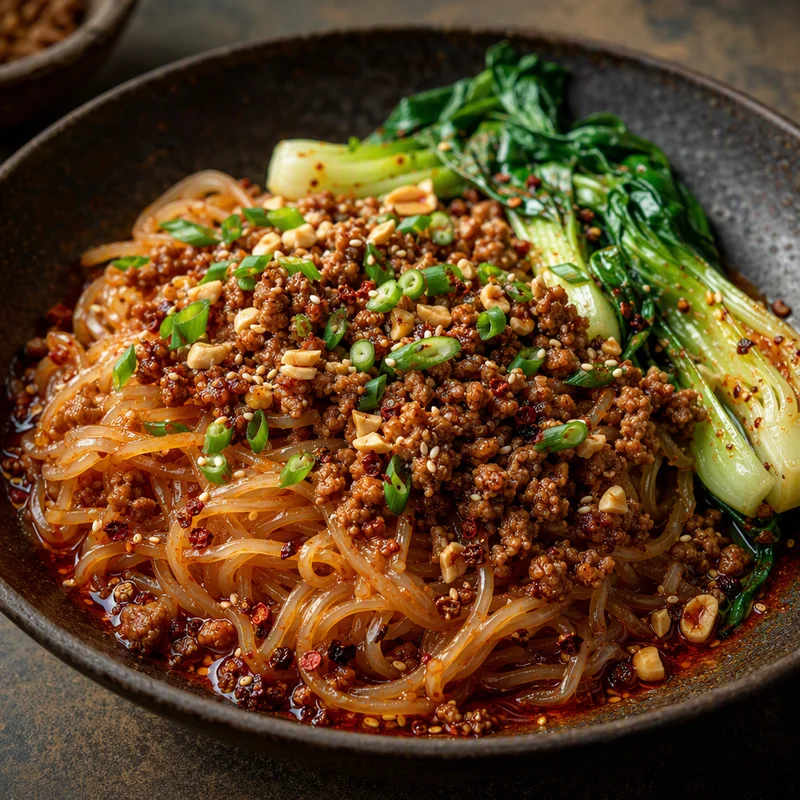 Dan Dan Shirataki Noodles with Chili Pork and Sesame Sauce