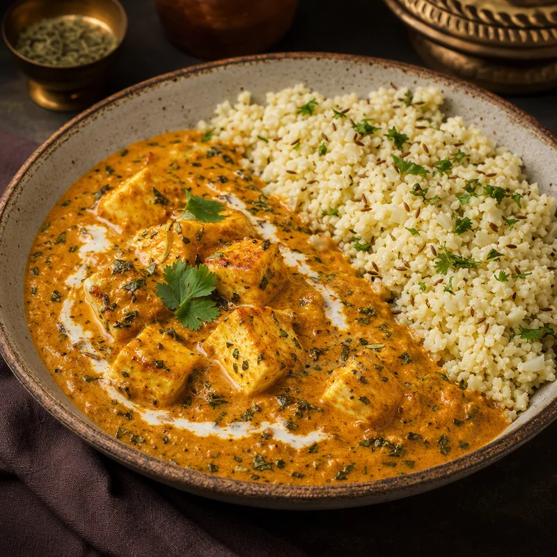 Creamy Fenugreek Paneer with Cumin Cauliflower Rice
