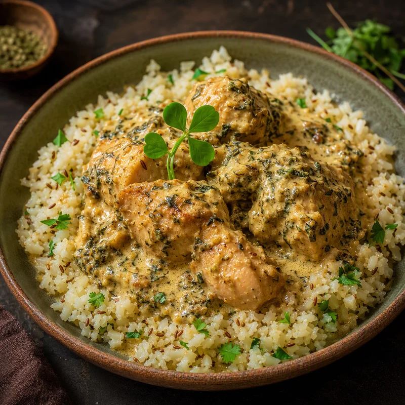 Creamy Fenugreek Chicken with Jeera Cauliflower Rice