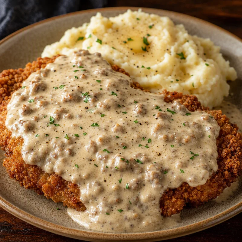 Pork Rind–Crusted Chicken-Fried Steak with Sausage Cream Gravy