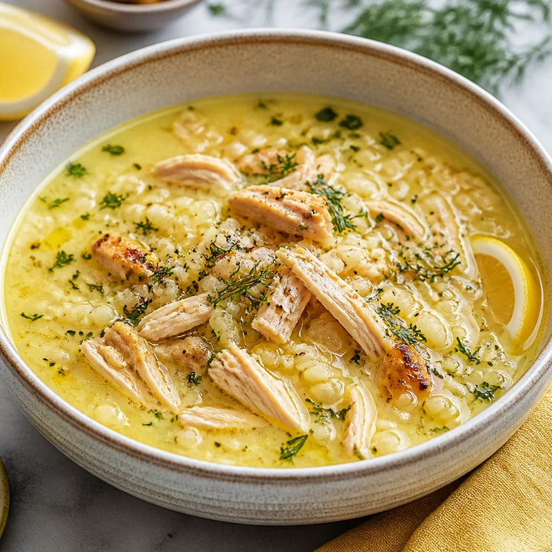 Lemony Greek Chicken Soup with Cauliflower Rice