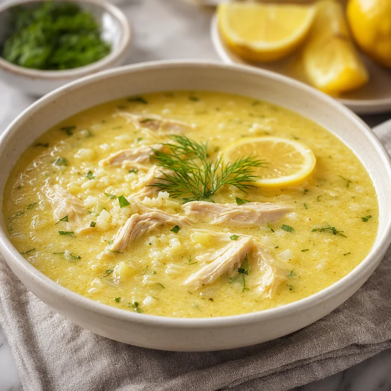 Silky Lemon Chicken Soup with Cauliflower Rice