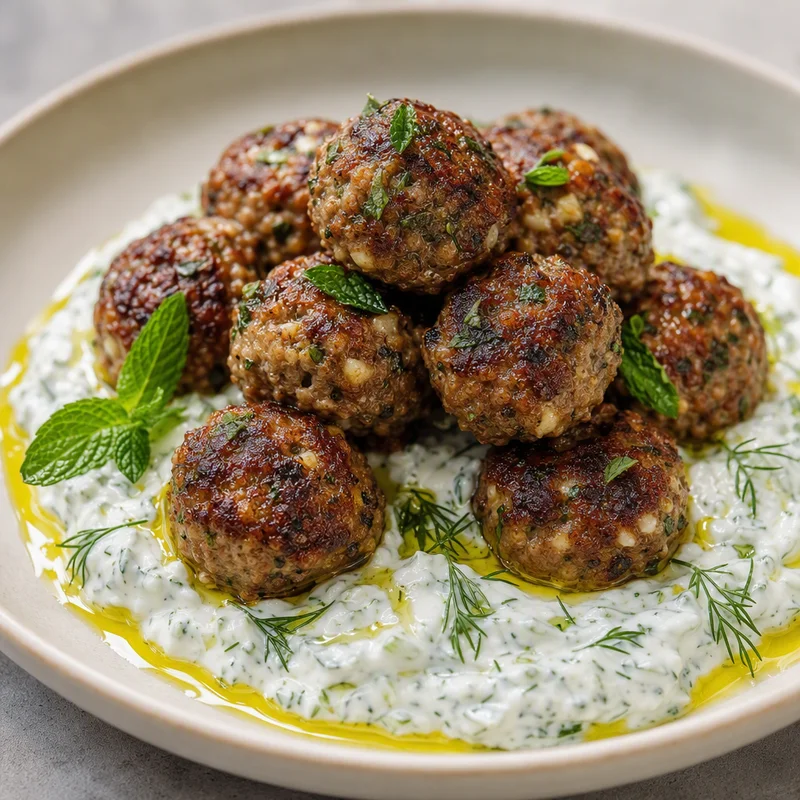 Greek Lamb Keftedes with Lemon-Dill Tzatziki
