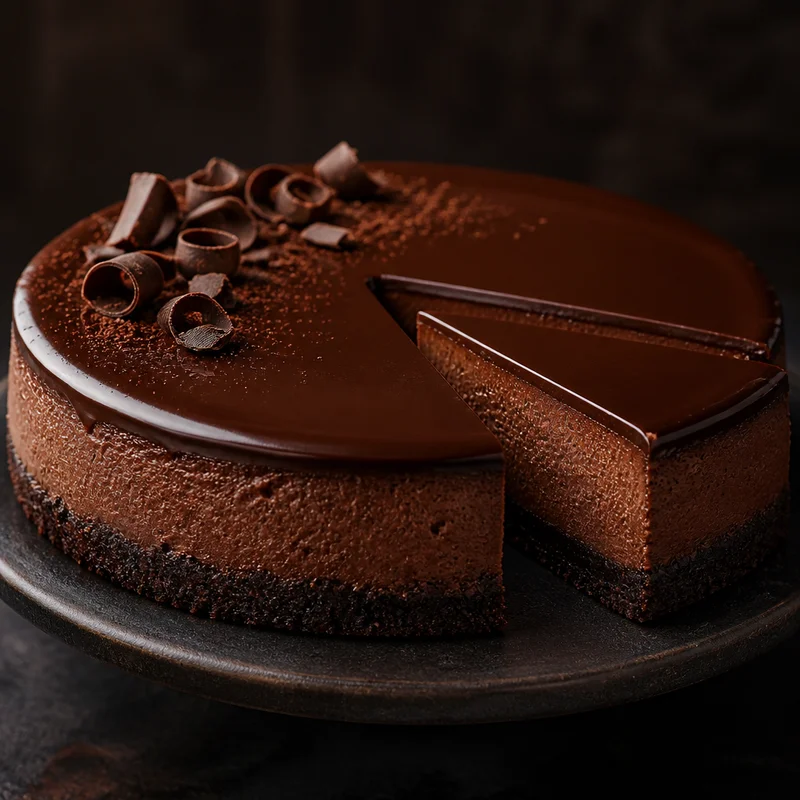 Deep-Dark Chocolate Truffle Cheesecake with Ganache Glaze