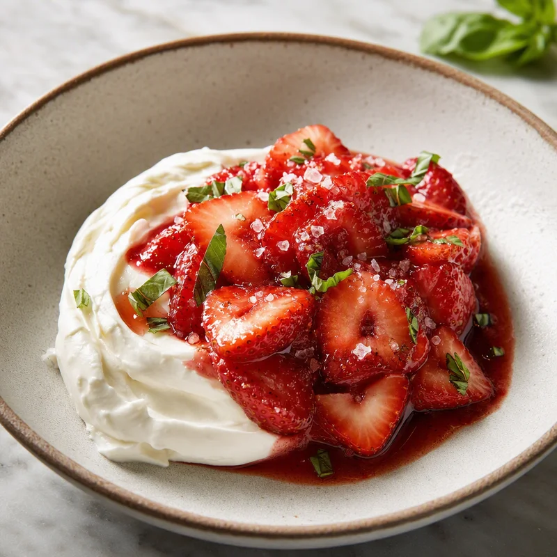 Vanilla-Macerated Strawberries with Whipped Crème Fraîche