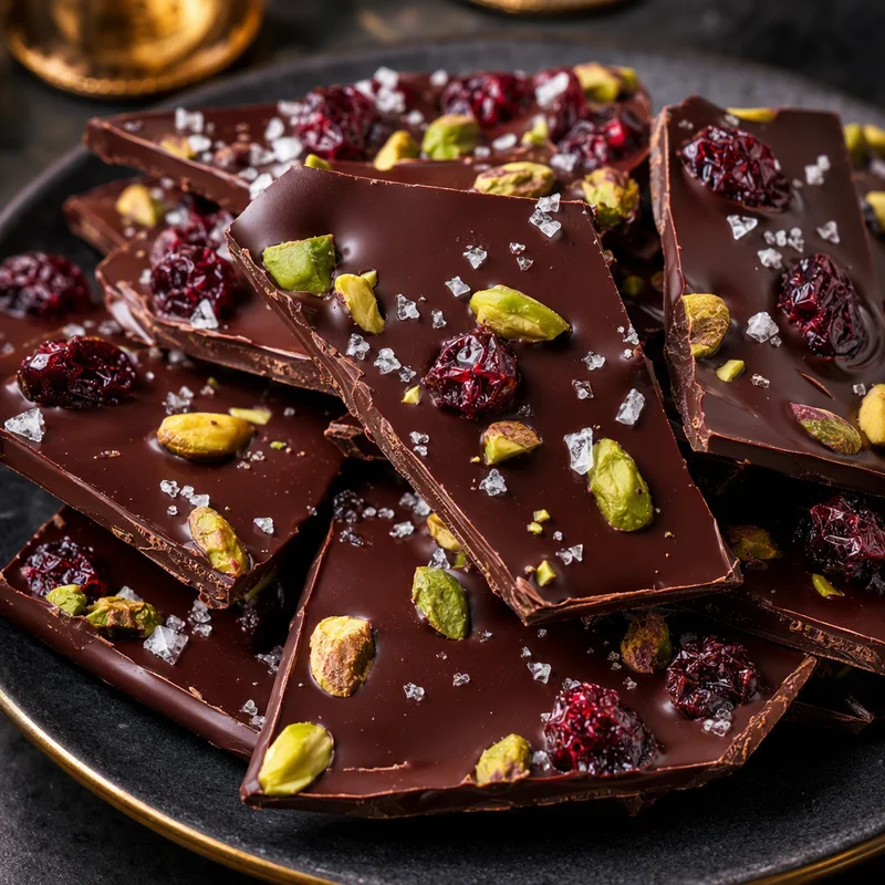 Snap-and-Shine Dark Chocolate Bark with Pistachios, Cherries & Sea Salt