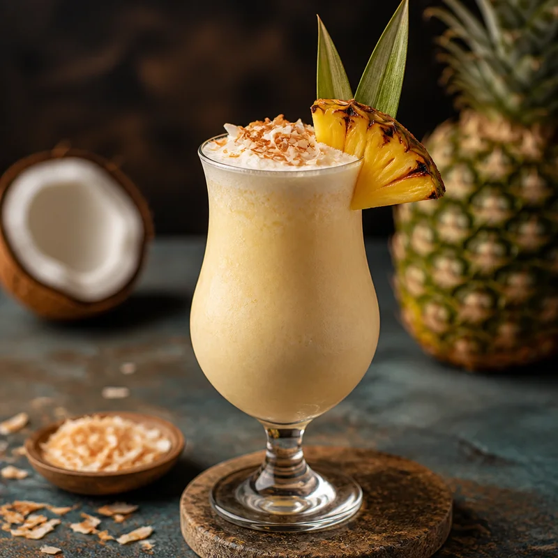Roasted Pineapple Virgin Piña Colada with Toasted Coconut Cream