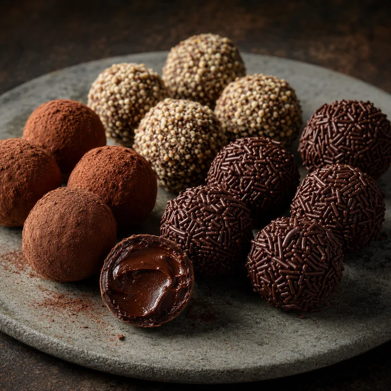 Hand-Rolled Dark Chocolate Truffles, Three Coatings