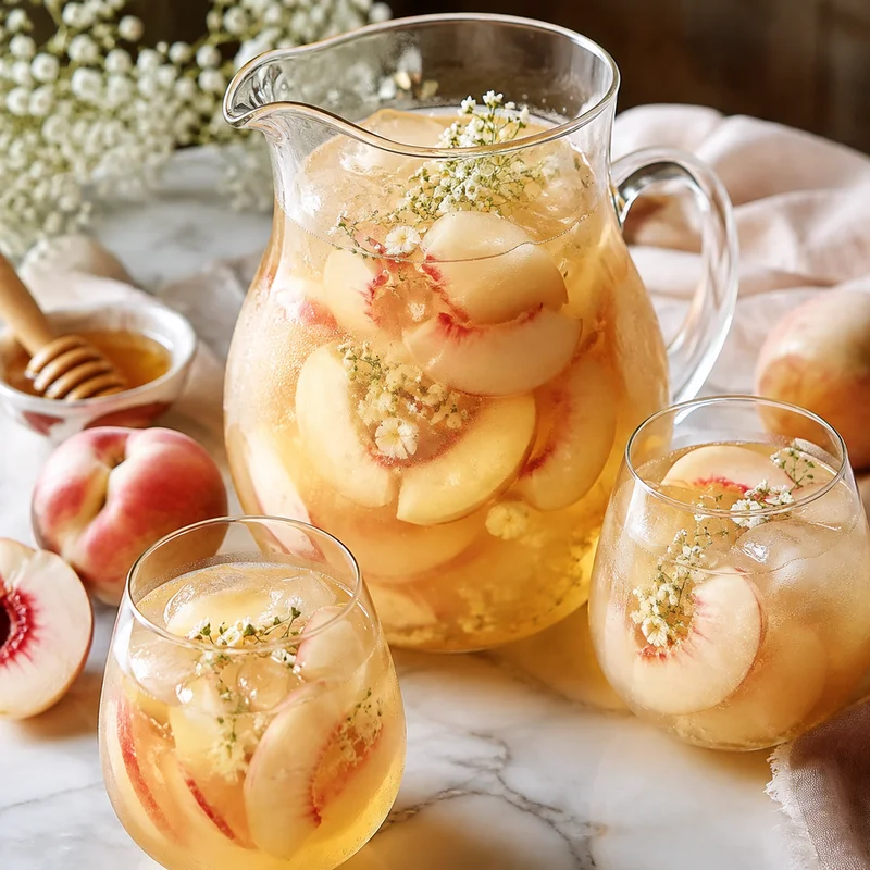 White Peach Sangria Pitcher with Honey-Macerated Peaches