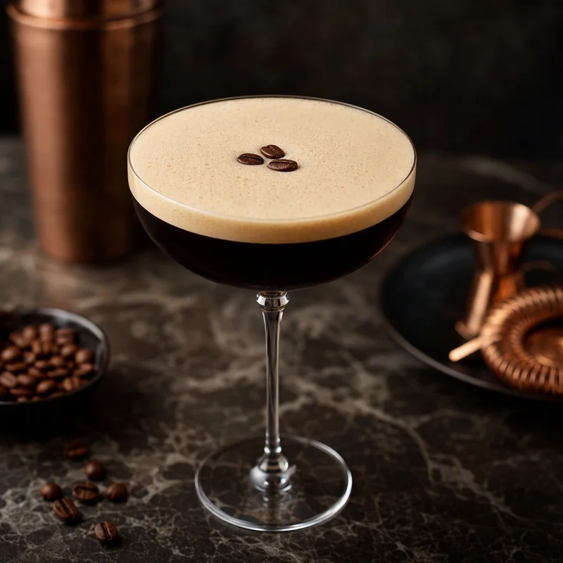 Cold-Shaken Espresso Martini with a Thick Coffee Crema