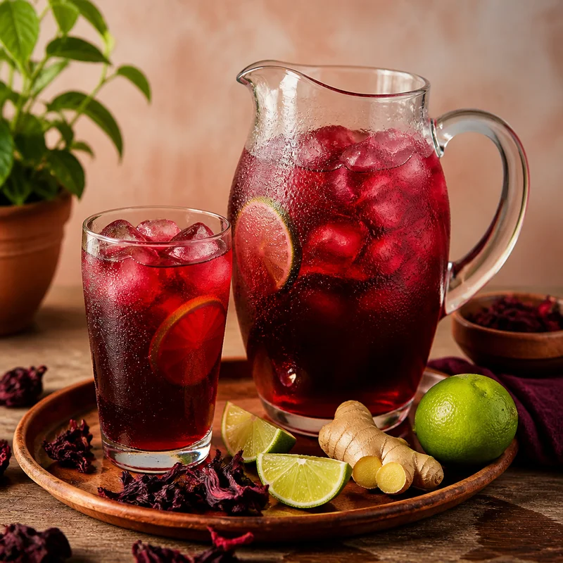 Hibiscus Iced Tea with Lime and Ginger