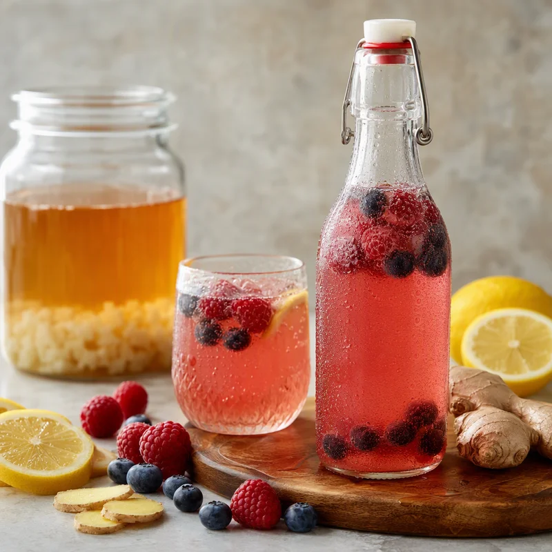 Two-Stage Water Kefir with Ginger, Lemon and Berries