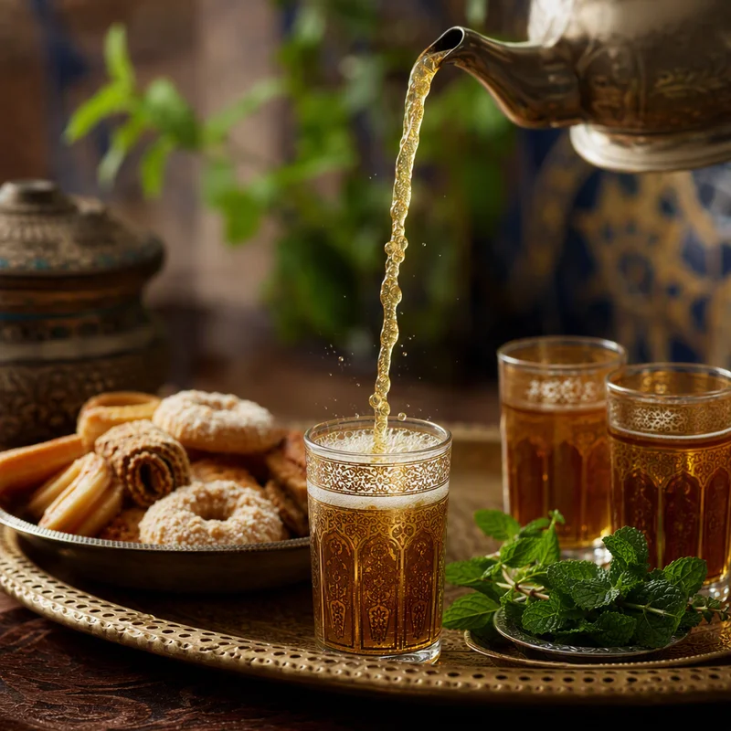 Moroccan Mint Tea Poured From Height