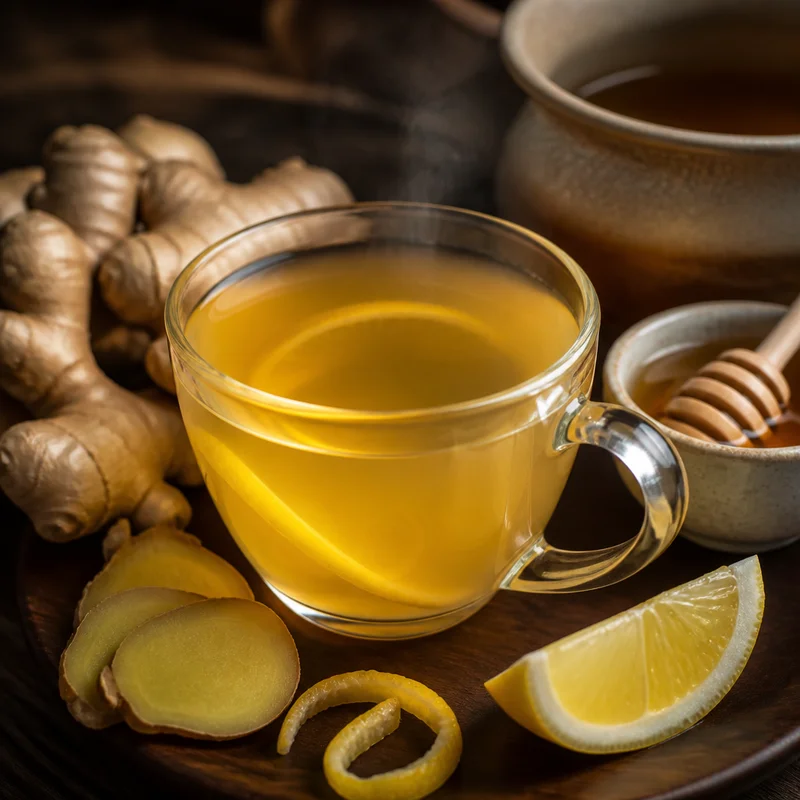 Simmered Fresh Ginger & Lemon Tea with Honey
