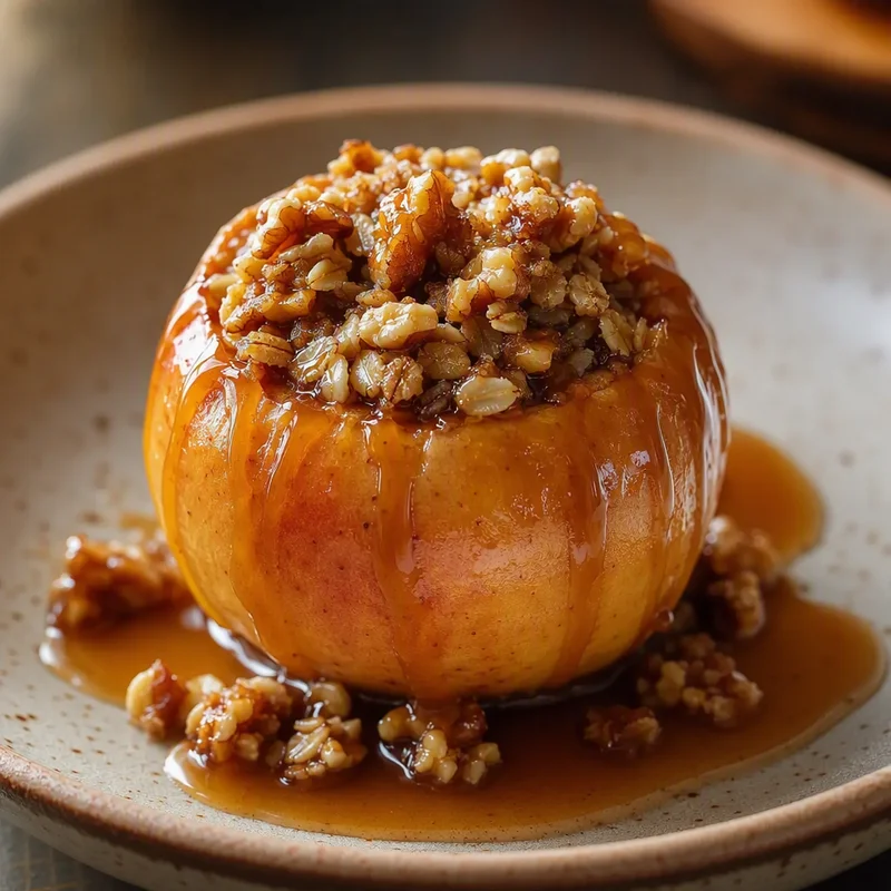 Whole Baked Apples with Brown Butter Oat-Walnut Filling & Cider Caramel