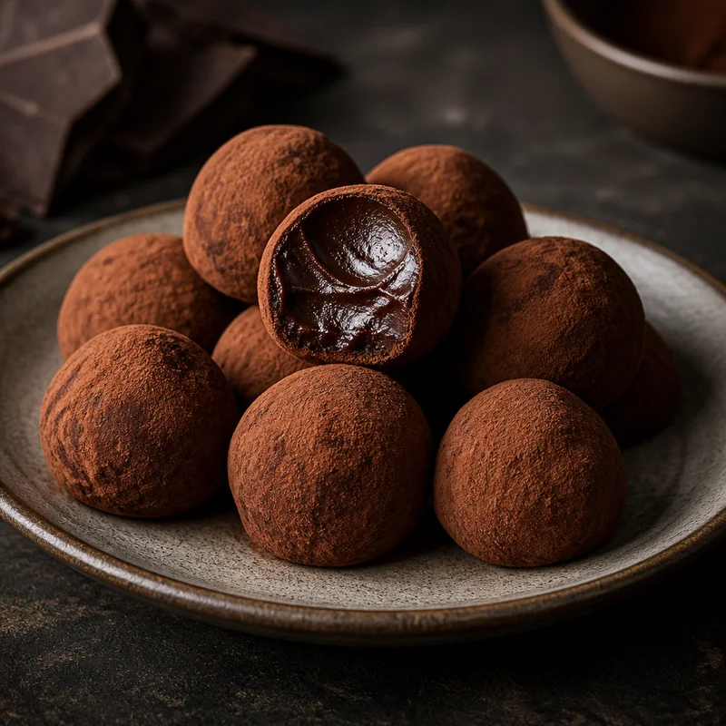 Dark Chocolate Ganache Truffles Rolled in Bitter Cocoa