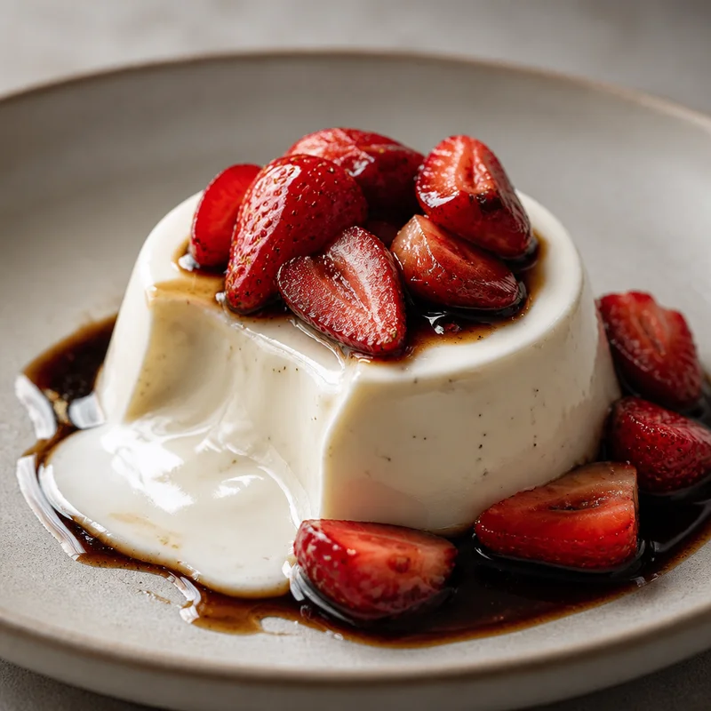 Barely-Set Vanilla Bean Panna Cotta with Balsamic Strawberries