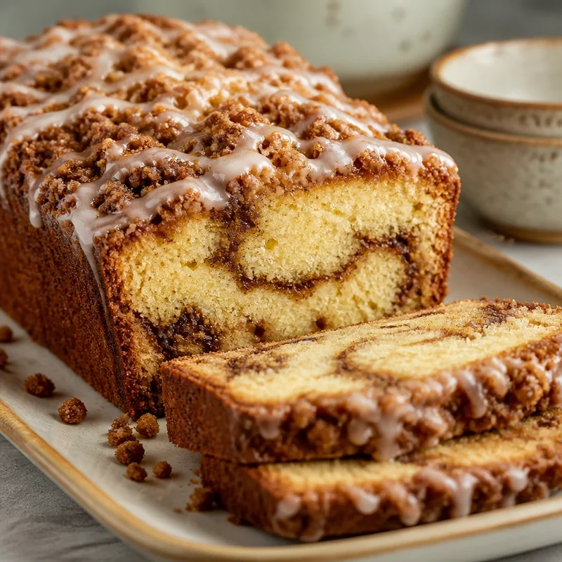 Sour Cream Coffee Cake Loaf with Cinnamon Swirl & Brown Sugar Streusel